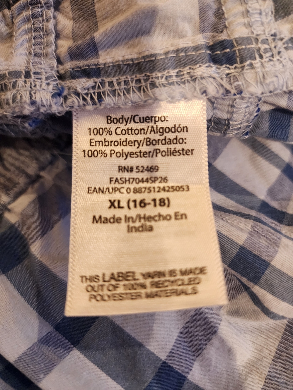 Smocked Waist Light Blue Plaid Maxi Skirt with Embroidered Hem - Picture 5 of 5